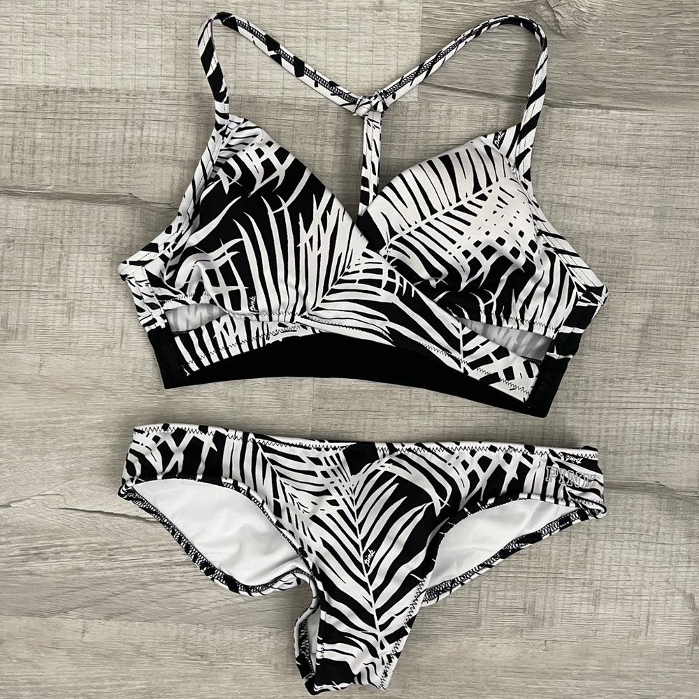 NWOT PINK Gym to Swim Palm Print Set Size XS